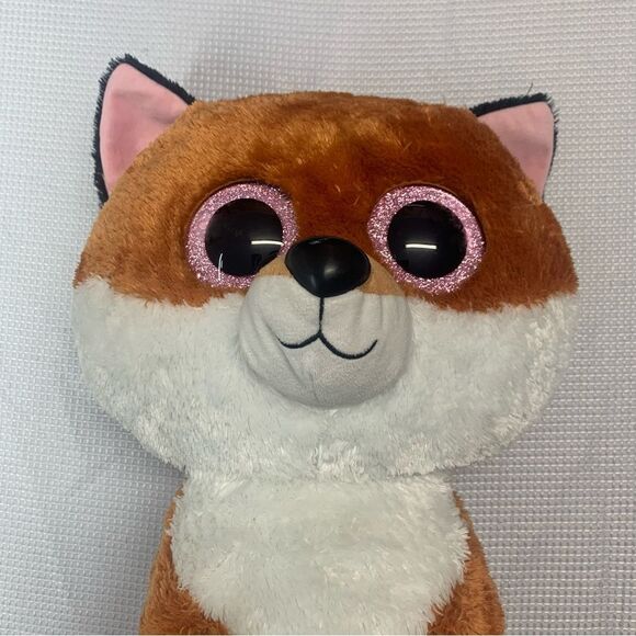 Fox Slick Beanie Boo Orange Fox Glitter Eyes Jumbo - Picture 3 of 10